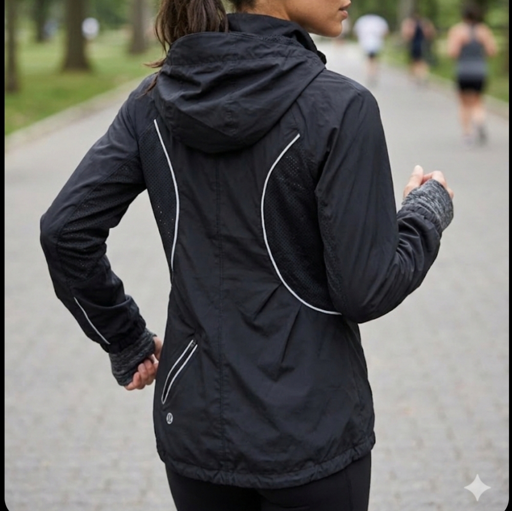 Lululemon Run Inspire Jacket Black Reflective Running Windbreaker Size 6